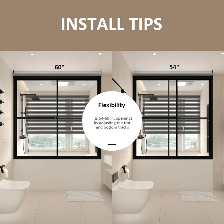 Matte Black Sliding Tub Door with Clear Tempered Glass