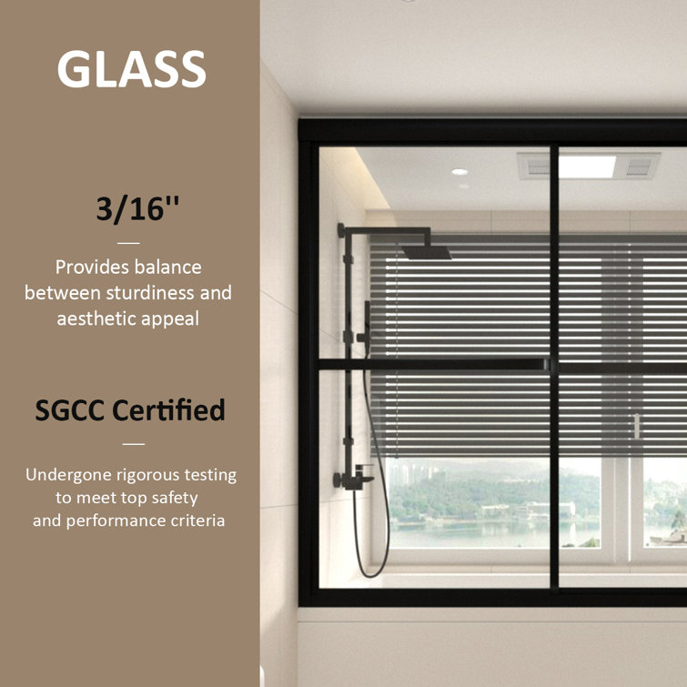 Matte Black Sliding Tub Door with Clear Tempered Glass