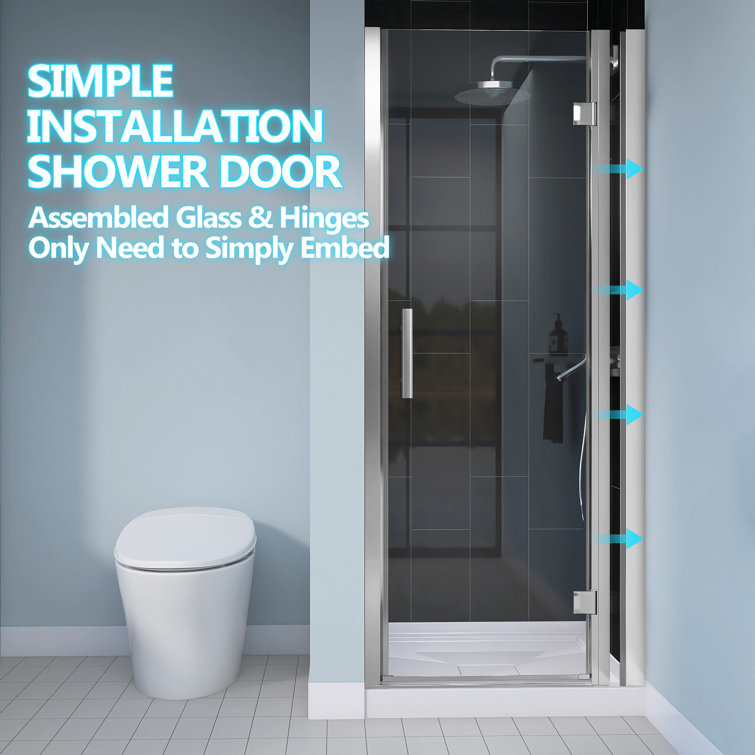 Chrome Frameless Pivot Shower Door with Clear Glass