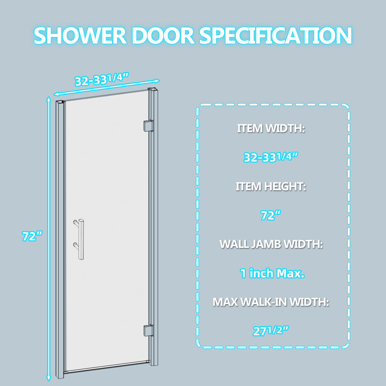 Chrome Frameless Pivot Shower Door with Clear Glass