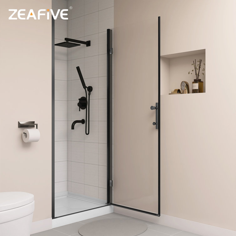 Matte Black Frameless Pivot Shower Door with Clear Tempered Glass