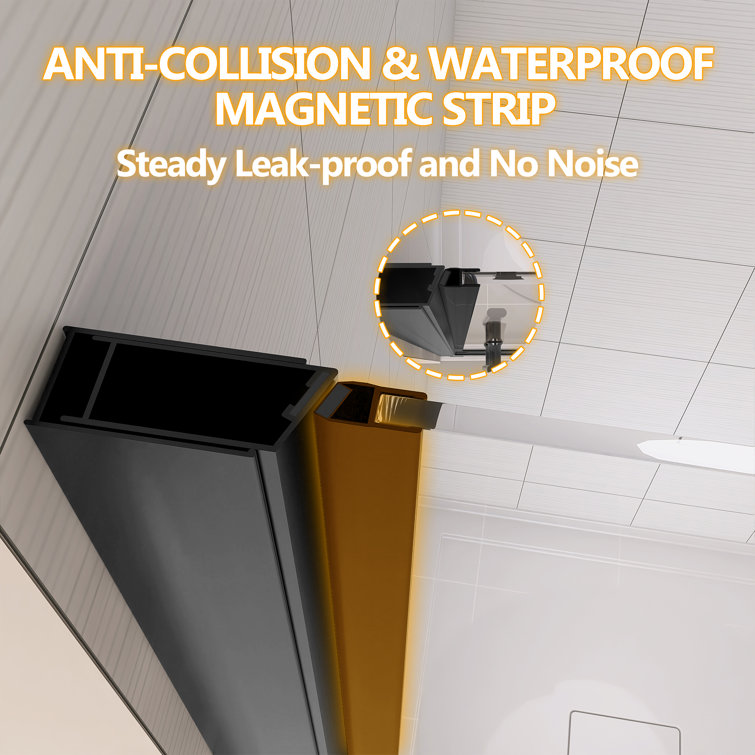 Matte Black Frameless Pivot Shower Door with Clear Tempered Glass