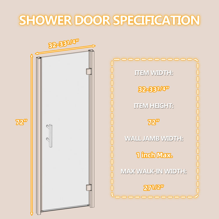 Matte Black Frameless Pivot Shower Door with Clear Tempered Glass