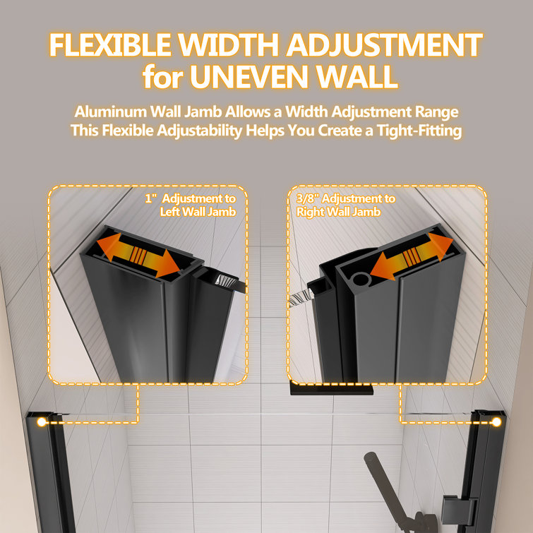 Matte Black Frameless Pivot Shower Door with Clear Tempered Glass