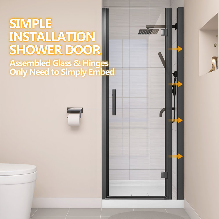 Matte Black Frameless Pivot Shower Door with Clear Tempered Glass