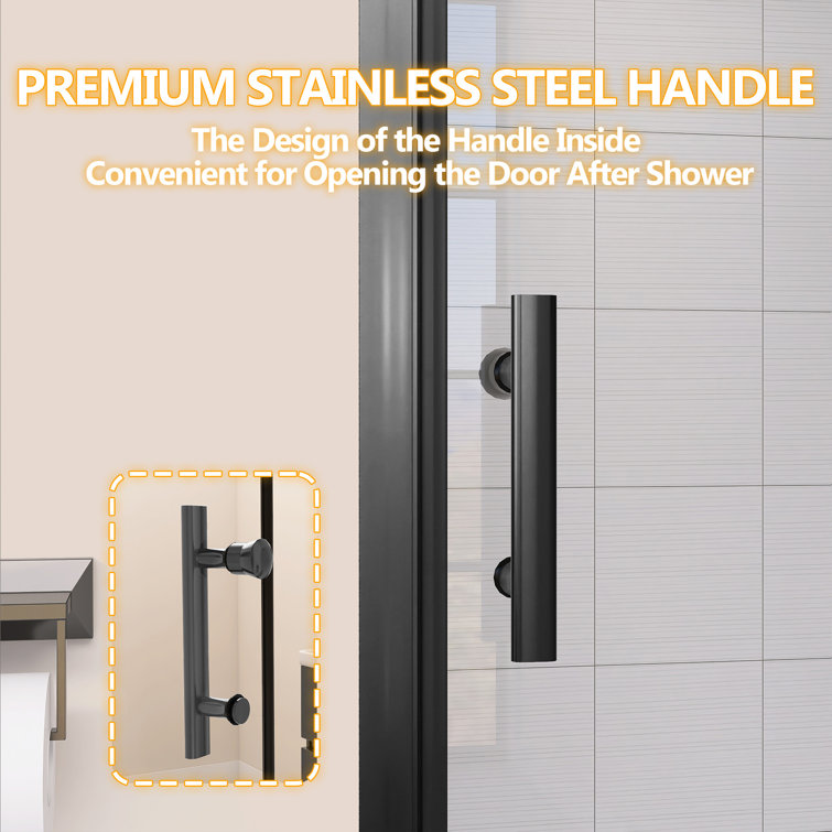 Matte Black Frameless Pivot Shower Door with Clear Tempered Glass