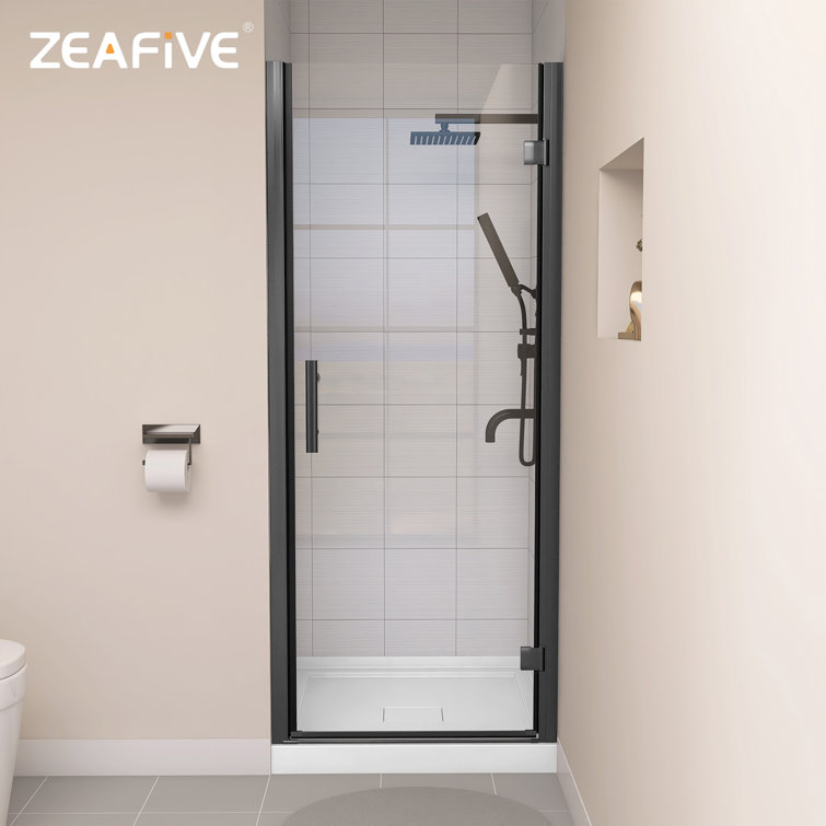 Matte Black Frameless Pivot Shower Door with Clear Tempered Glass