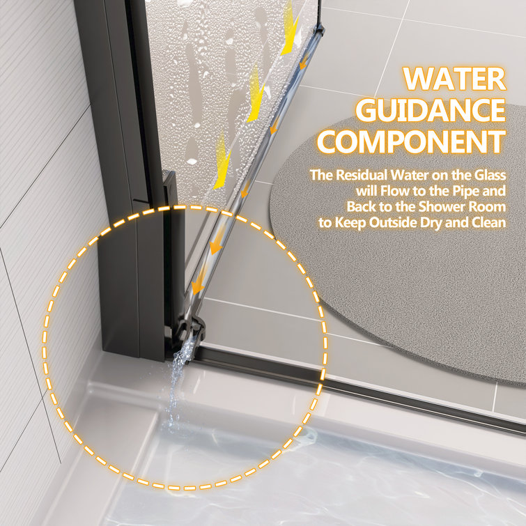 Matte Black Frameless Pivot Shower Door with Clear Tempered Glass