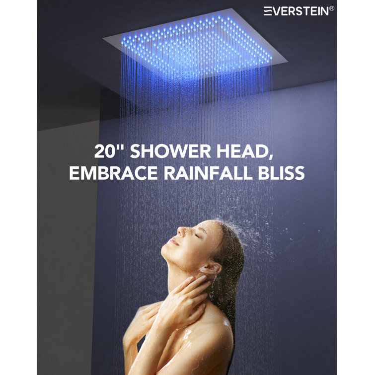 Brushed Nickel LED Rain Shower System with Handheld Spray and Massage Jets