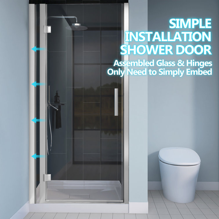72" Chrome Frameless Pivot Swing Shower Door with Clear Tempered Glass