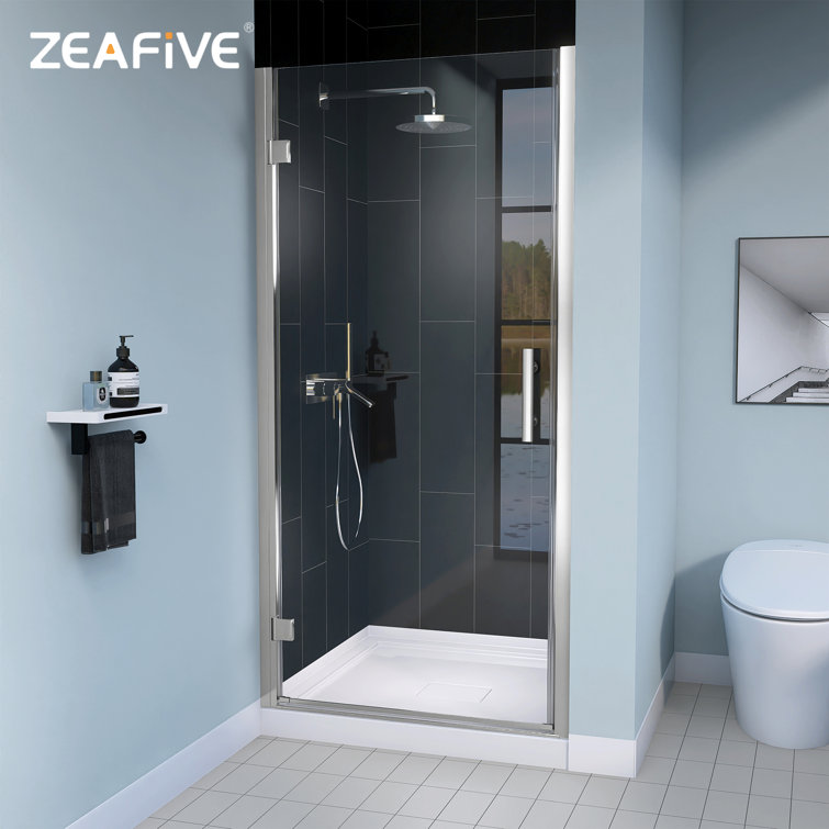 72" Chrome Frameless Pivot Swing Shower Door with Clear Tempered Glass