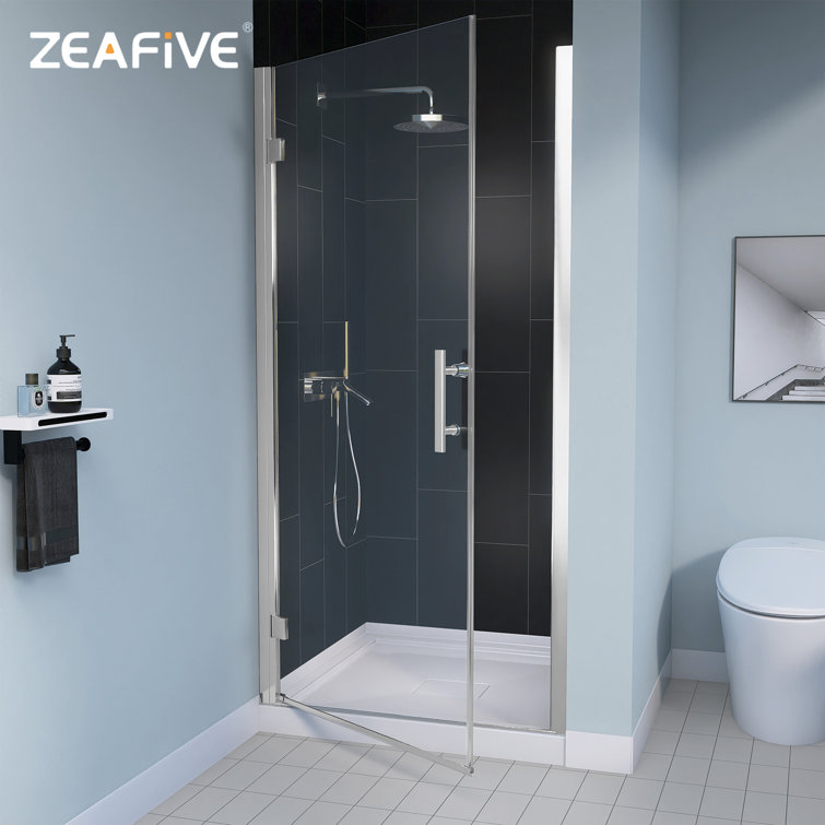 72" Chrome Frameless Pivot Swing Shower Door with Clear Tempered Glass