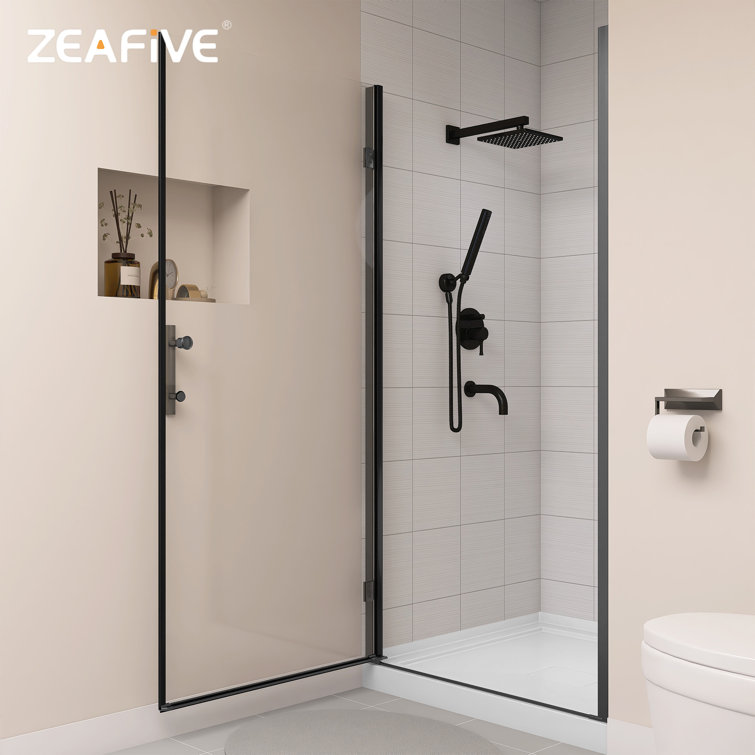 Matte Black Frameless Glass Pivot Shower Door, 36-37.25" W x 72" H