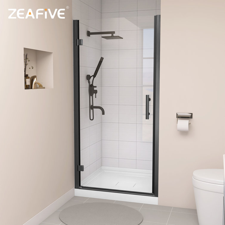 Matte Black Frameless Glass Pivot Shower Door, 36-37.25" W x 72" H