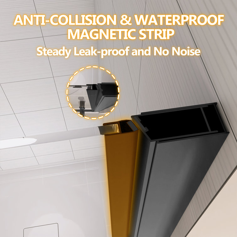 Matte Black Frameless Glass Pivot Shower Door, 36-37.25" W x 72" H