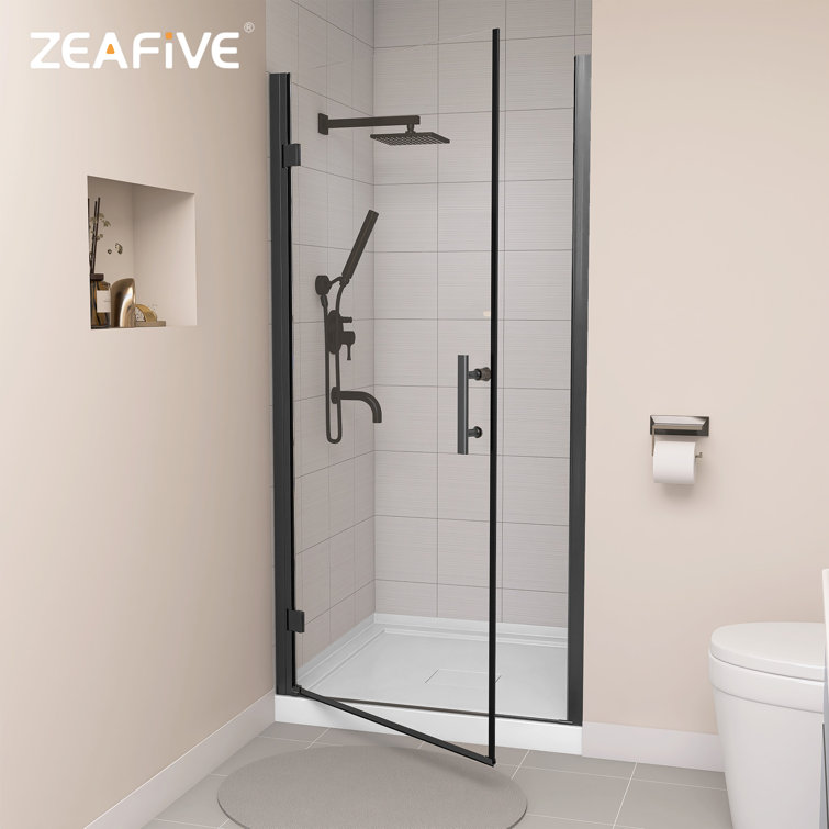 Matte Black Frameless Glass Pivot Shower Door, 36-37.25" W x 72" H