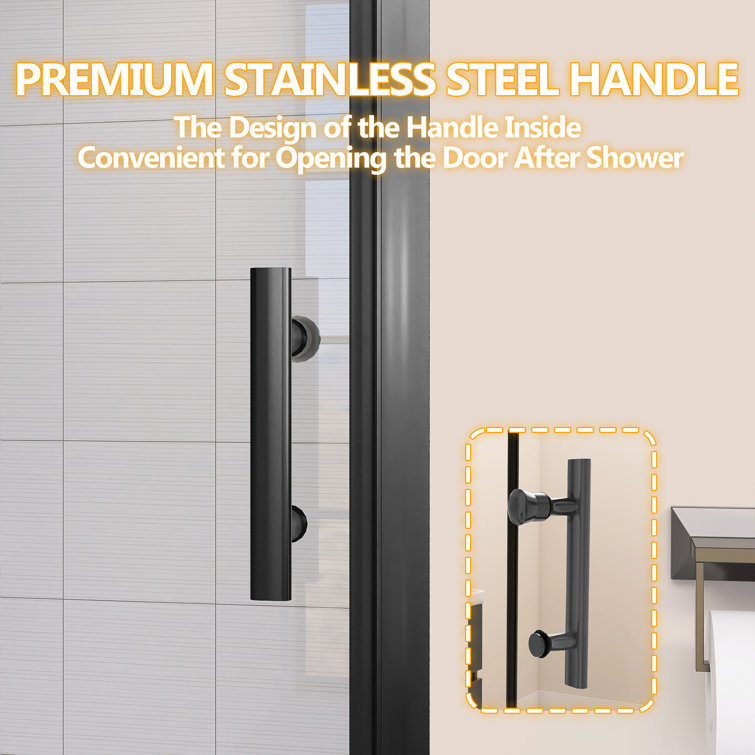 Matte Black Frameless Glass Pivot Shower Door, 36-37.25" W x 72" H