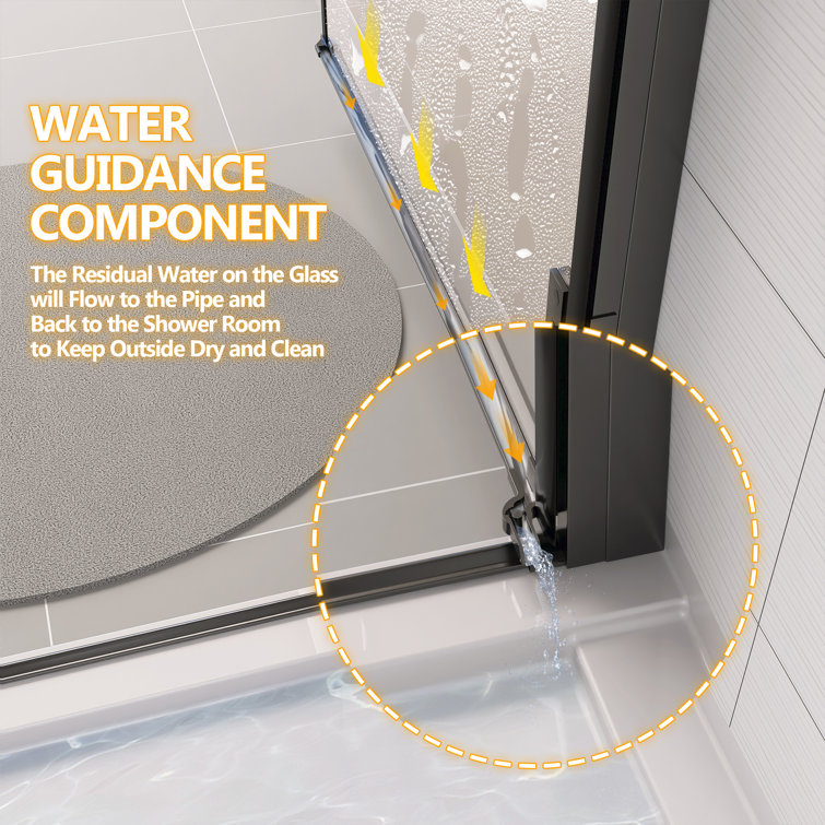Matte Black Frameless Glass Pivot Shower Door, 36-37.25" W x 72" H