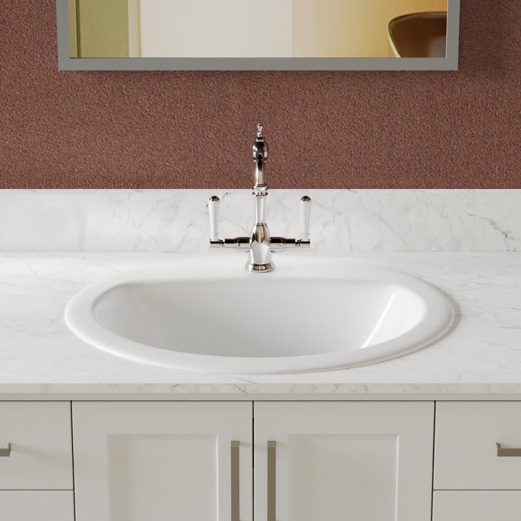 20'' x 17'' White Ceramic Oval Drop-In Bathroom Sink