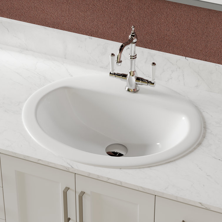 20'' x 17'' White Ceramic Oval Drop-In Bathroom Sink