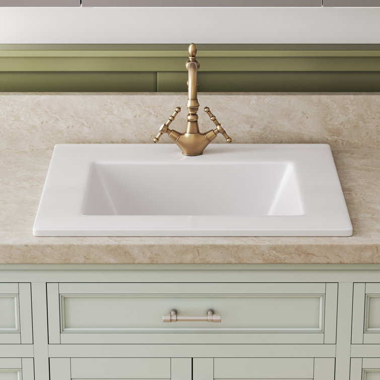 21'' White Rectangular Ceramic Drop-In Bathroom Sink