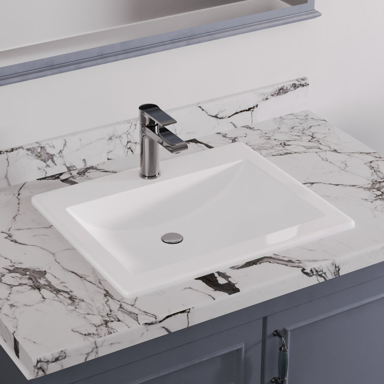 21'' White Gloss Ceramic Rectangular Drop-In Bathroom Sink
