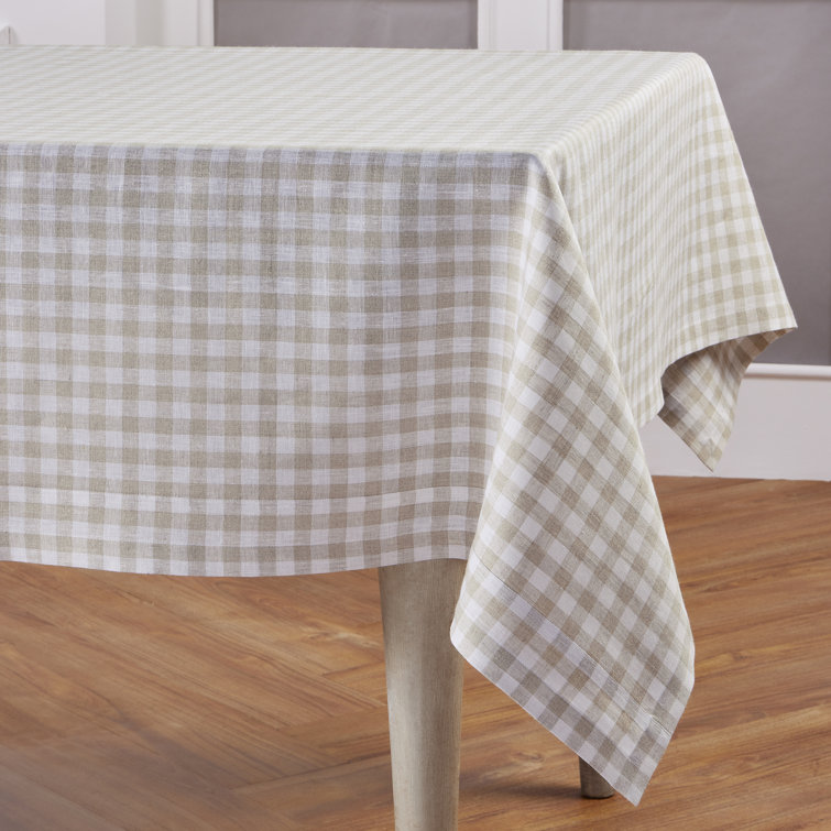 Natural Gingham 60 x 90 Inch Linen Rectangular Tablecloth