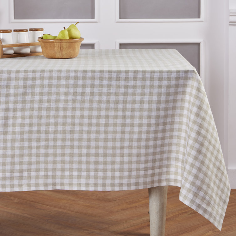 Natural Gingham 60 x 90 Inch Linen Rectangular Tablecloth