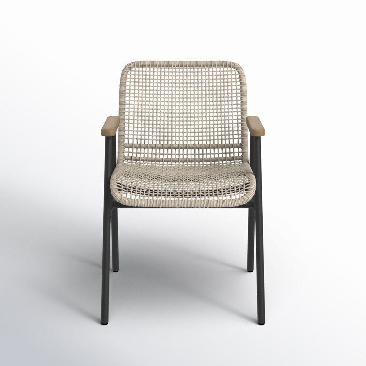 Modern Teak and Woven Rope Arm Dining Chair