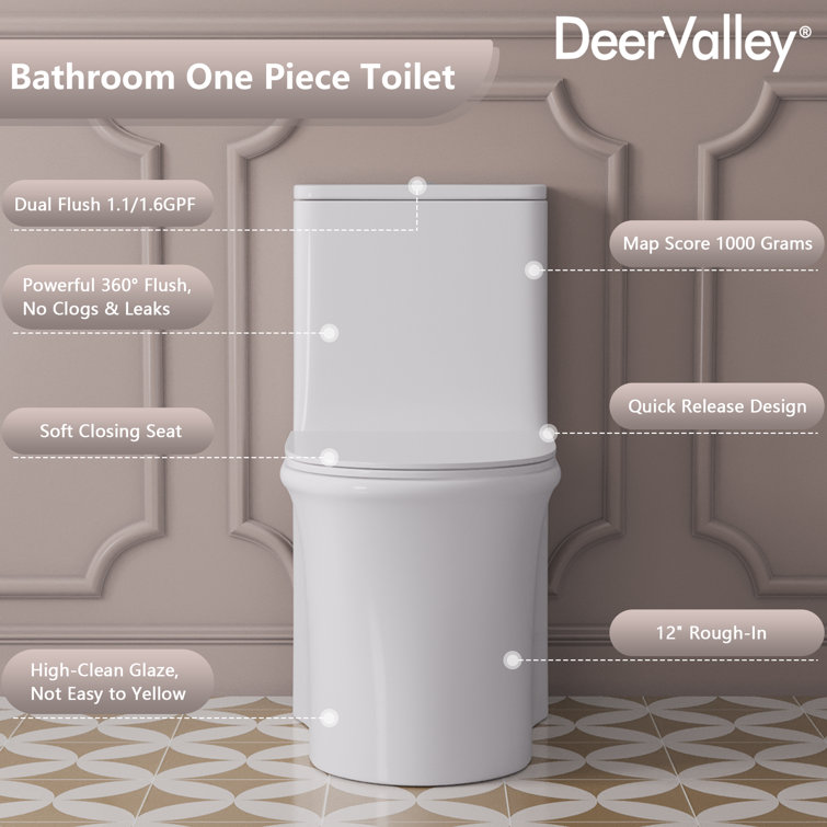 White Ceramic Elongated Dual Flush One-Piece Toilet