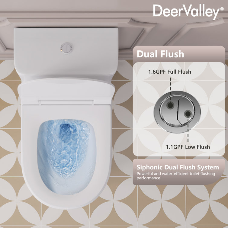 White Ceramic Elongated Dual Flush One-Piece Toilet