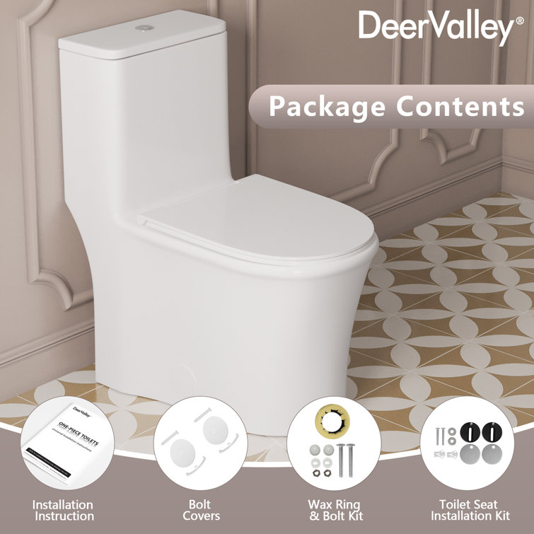White Ceramic Elongated Dual Flush One-Piece Toilet