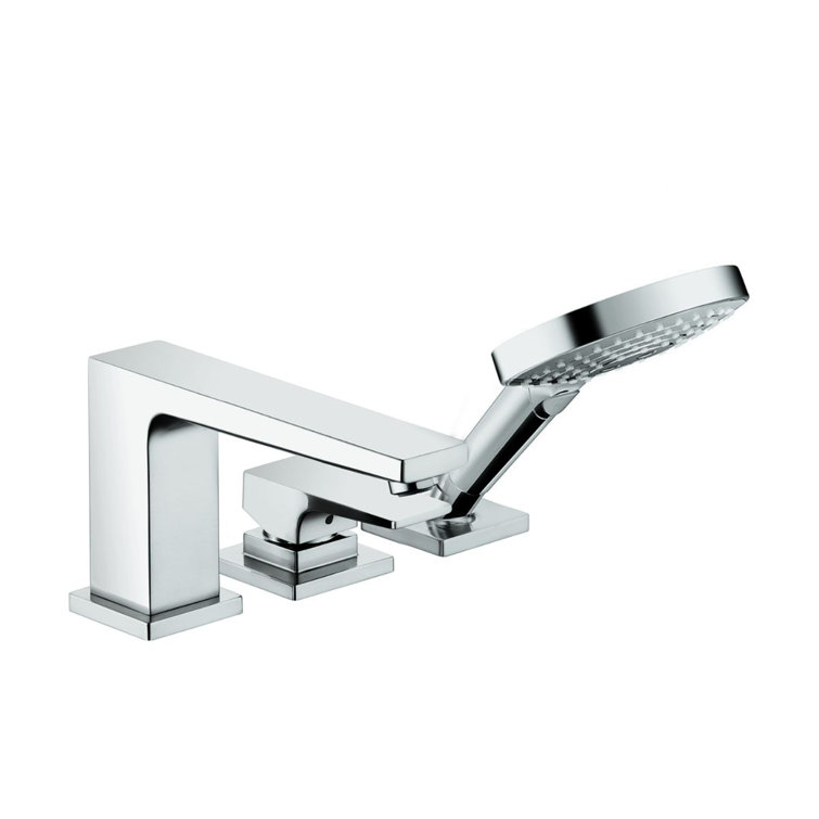 Metropol 8 7/8" Brushed Nickel Modern Deck Mounted Tub Faucet with Handshower