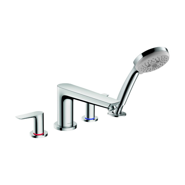 Chrome Modern Deck Mounted Widespread Faucet with Handshower