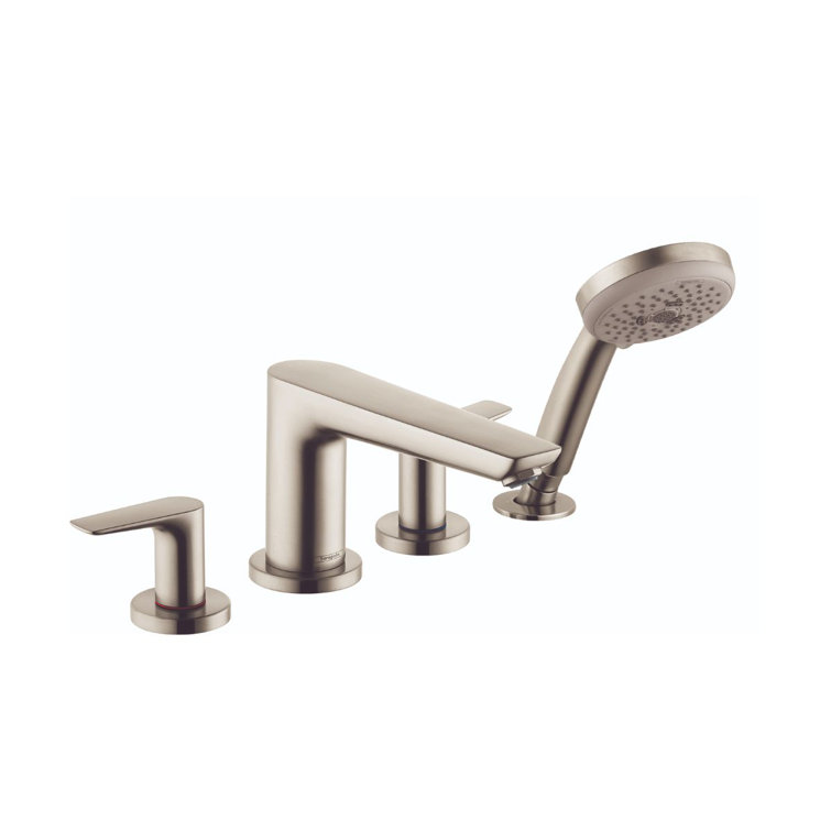 Brushed Nickel Modern Deck Mounted Roman Tub Faucet with Handshower