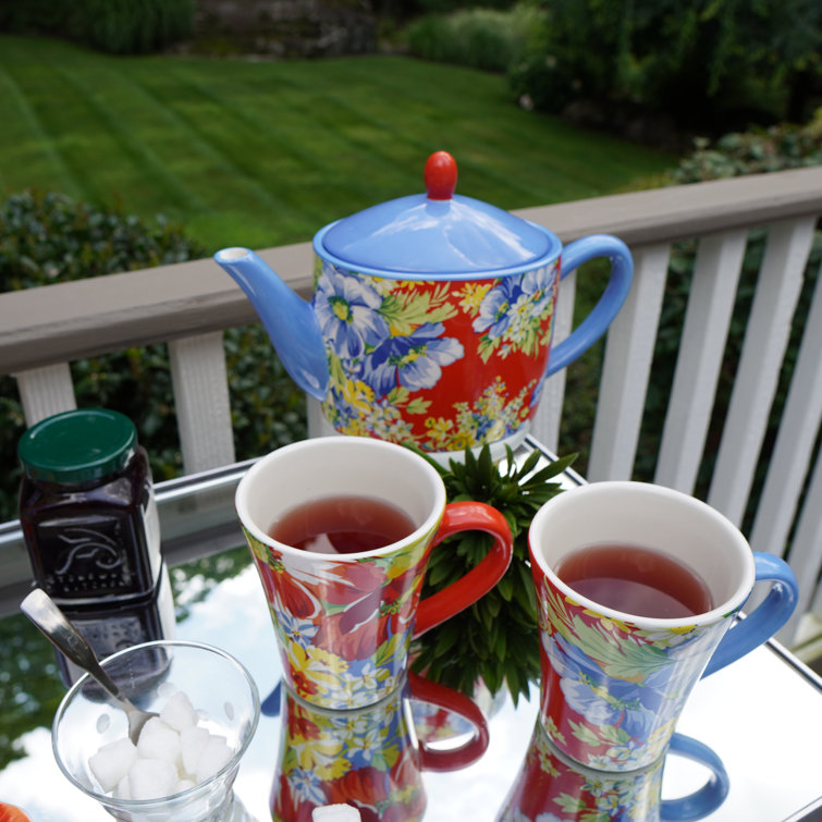 Spring Blossom Red and Blue Ceramic Mug Set