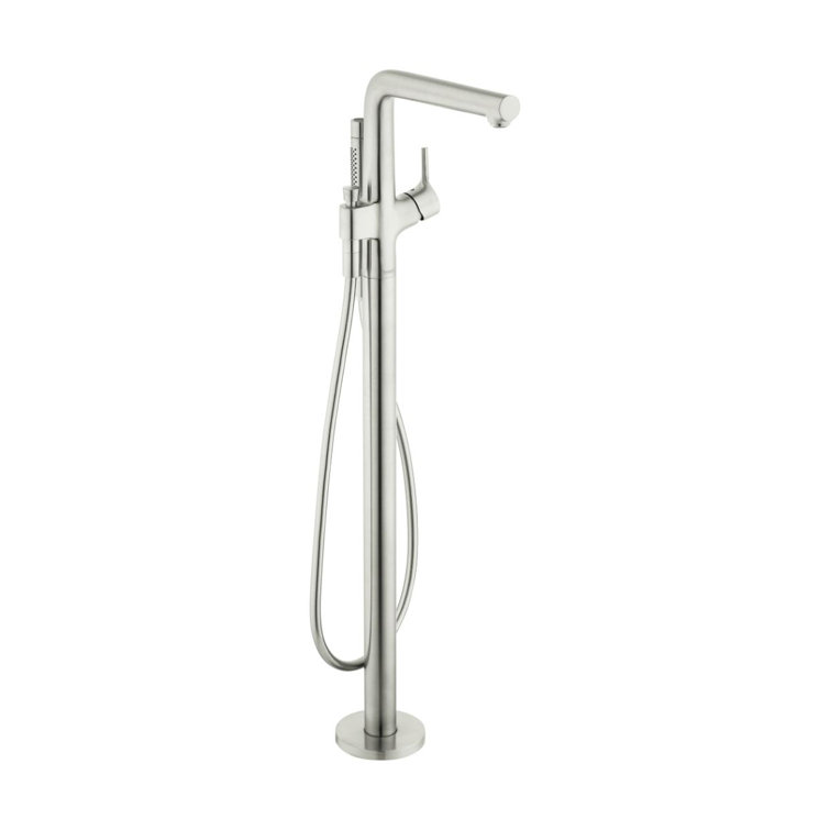 Brushed Nickel Floor Mounted Tub Filler with Handshower