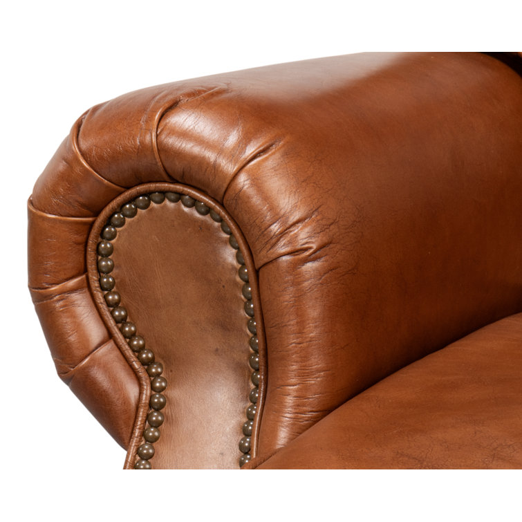 Papa's Brown Leather Traditional Arm Chair with Nailhead Trim