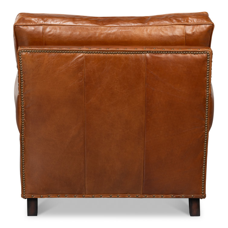 Papa's Brown Leather Traditional Arm Chair with Nailhead Trim