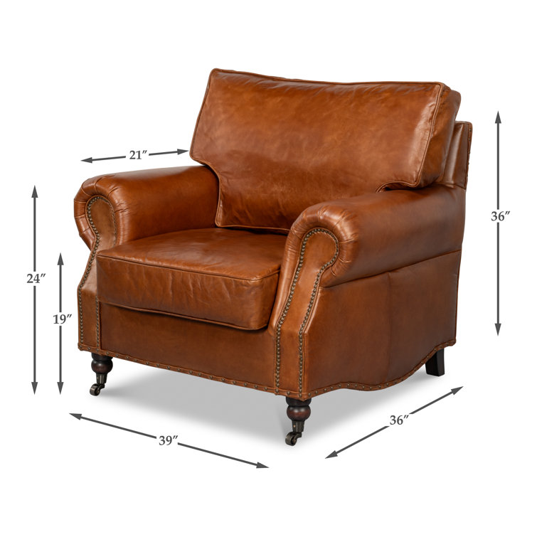 Papa's Brown Leather Traditional Arm Chair with Nailhead Trim