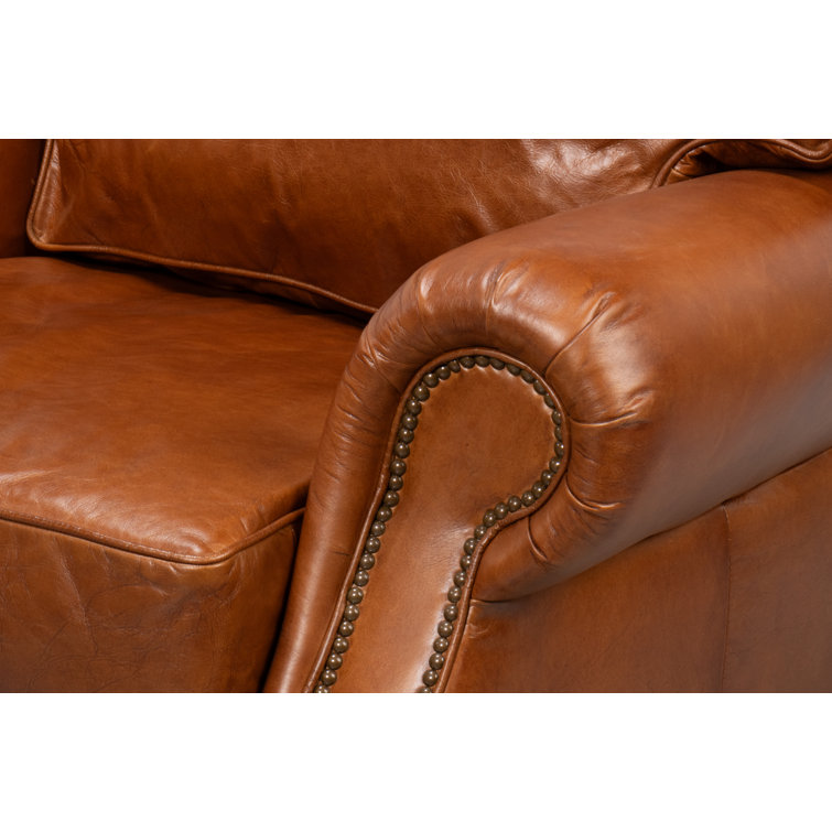 Papa's Brown Leather Traditional Arm Chair with Nailhead Trim