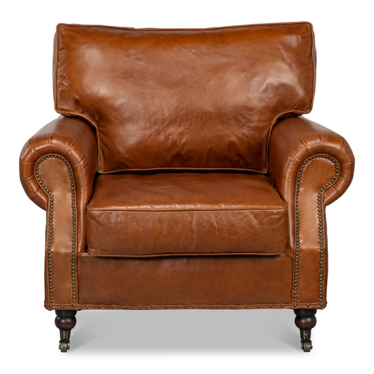 Papa's Brown Leather Traditional Arm Chair with Nailhead Trim