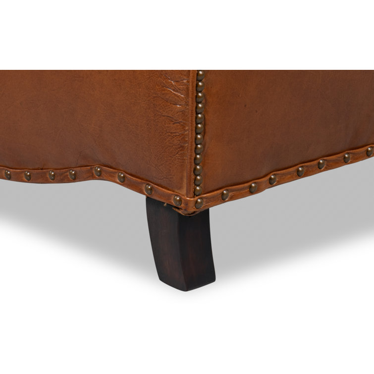 Papa's Brown Leather Traditional Arm Chair with Nailhead Trim