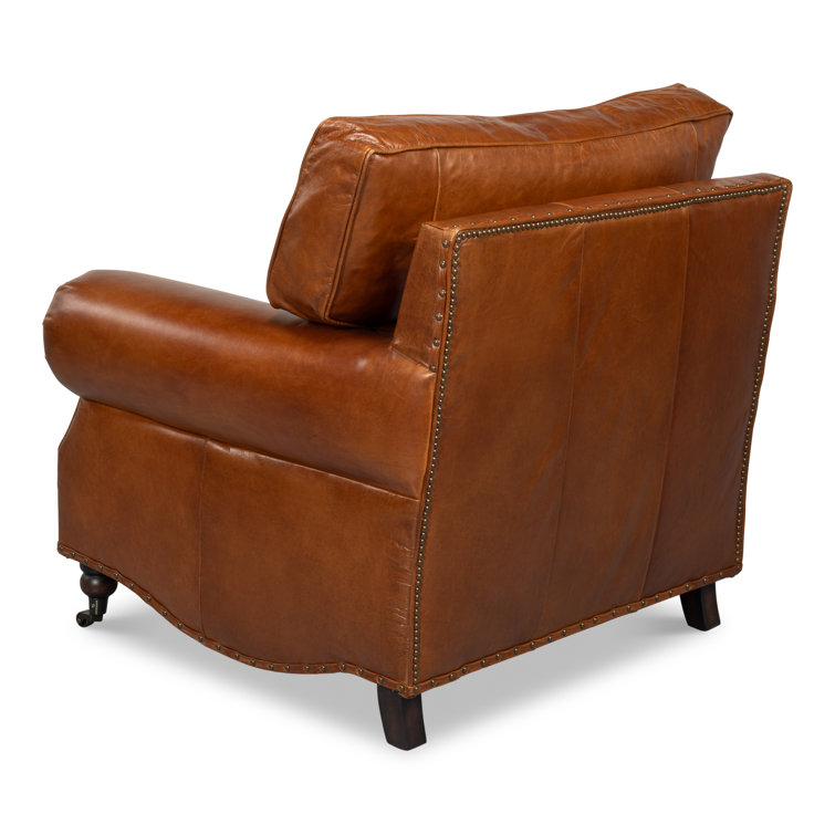 Papa's Brown Leather Traditional Arm Chair with Nailhead Trim