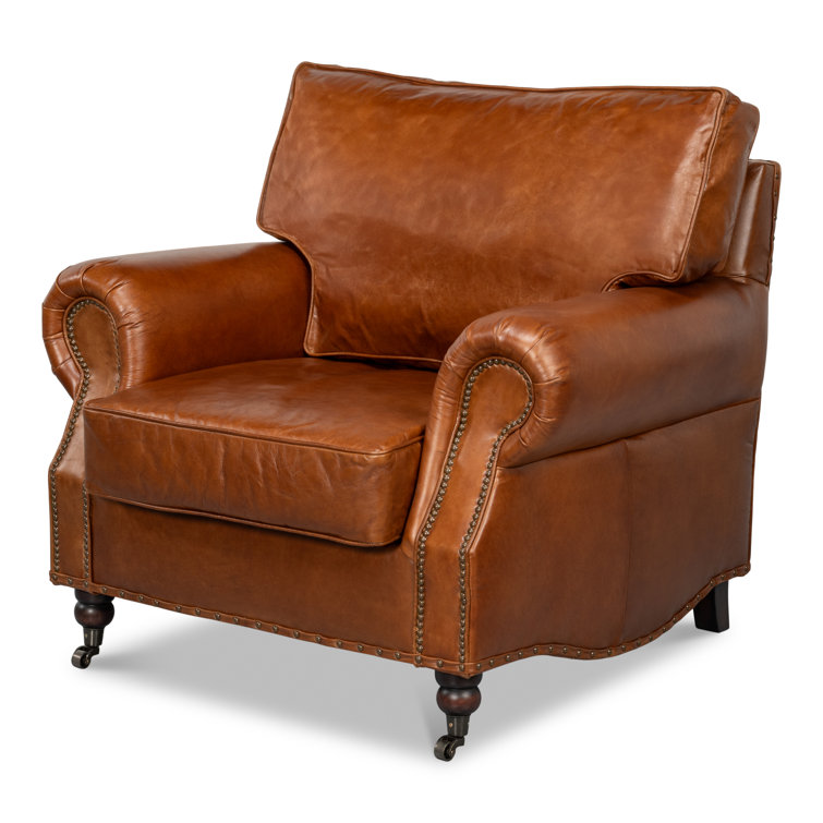 Papa's Brown Leather Traditional Arm Chair with Nailhead Trim