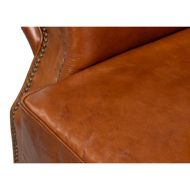 Papa's Brown Leather Traditional Arm Chair with Nailhead Trim