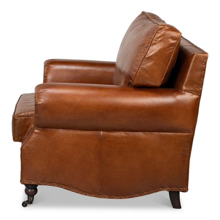 Papa's Brown Leather Traditional Arm Chair with Nailhead Trim