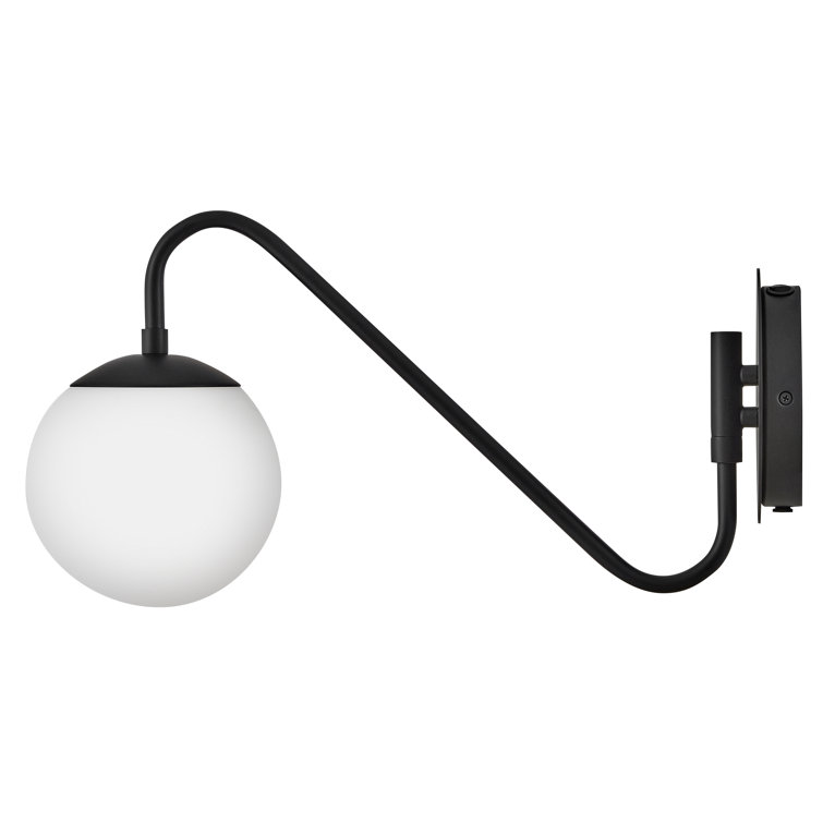 Black Steel Swing Arm Sconce with Opal Glass Shade