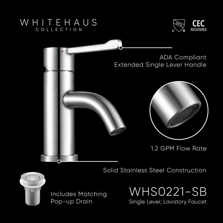 Waterhaus Extended Single Lever Lavatory Faucet in Polished Stainless Steel