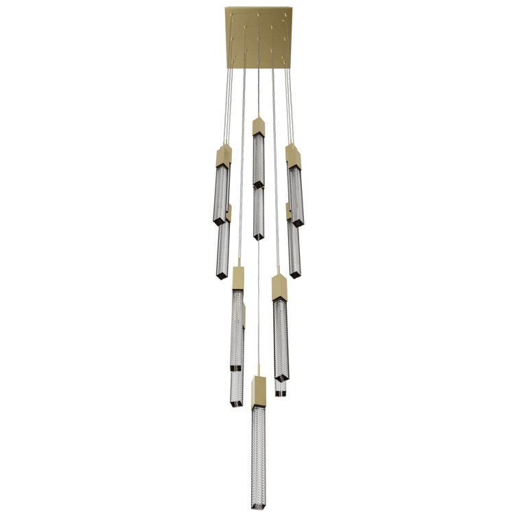 Brushed Brass 13-Light Glass LED Cluster Pendant